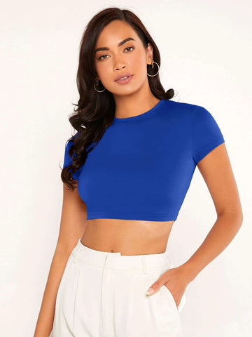Solid Round Neck Crop Top Solid Round Neck Crop Top