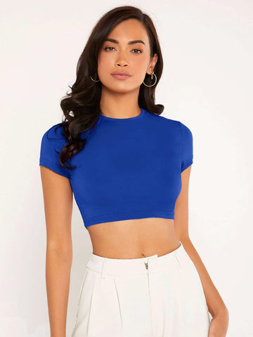 Solid Round Neck Crop Top Solid Round Neck Crop Top