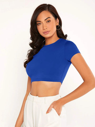 Solid Round Neck Crop Top Solid Round Neck Crop Top