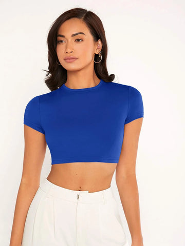 Solid Round Neck Crop Top Solid Round Neck Crop Top