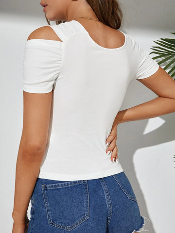 Twist Asymmetrical Neck Solid Tee Twist Asymmetrical Neck Solid Tee