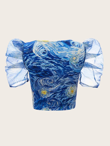 MOD Allover Print Puff Sleeve Blouse MOD Allover Print Puff Sleeve Blouse
