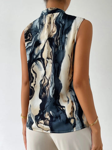 Marble Print Button Front Blouse Marble Print Button Front Blouse