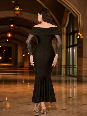 Off Shoulder Mermaid Hem Glitter Prom Dress Off Shoulder Mermaid Hem Glitter Prom Dress