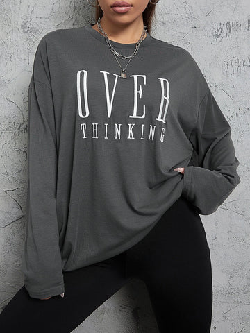 Letter Embroidery Drop Shoulder Tee Letter Embroidery Drop Shoulder Tee