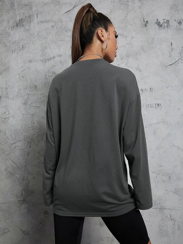 Letter Embroidery Drop Shoulder Tee Letter Embroidery Drop Shoulder Tee