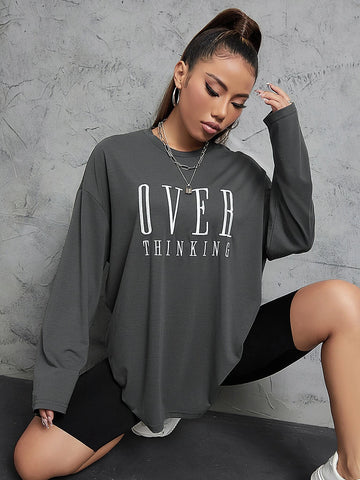 Letter Embroidery Drop Shoulder Tee Letter Embroidery Drop Shoulder Tee