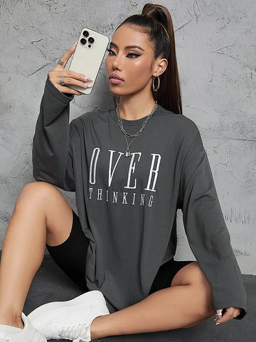 Letter Embroidery Drop Shoulder Tee Letter Embroidery Drop Shoulder Tee