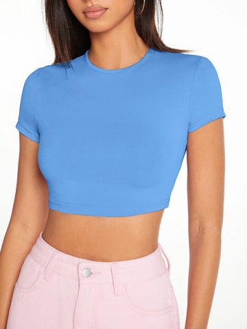 Solid Round Neck Crop Top Solid Round Neck Crop Top