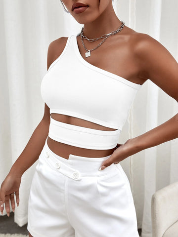 One Shoulder Cut Out Crop Top One Shoulder Cut Out Crop Top