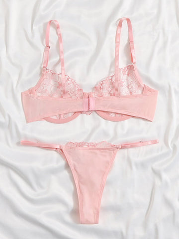 Sheer Mesh Embroidery Underwire Lingerie Set Sheer Mesh Embroidery Underwire Lingerie Set