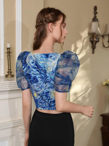 MOD Allover Print Puff Sleeve Blouse MOD Allover Print Puff Sleeve Blouse