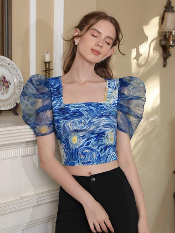 MOD Allover Print Puff Sleeve Blouse MOD Allover Print Puff Sleeve Blouse