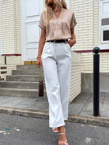 Dalmatian Jacquard Dolman Sleeve Satin Blouse Dalmatian Jacquard Dolman Sleeve Satin Blouse