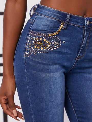 Raw Hem Rhinestone Fringe Flare Jeans Raw Hem Rhinestone Fringe Flare Jeans