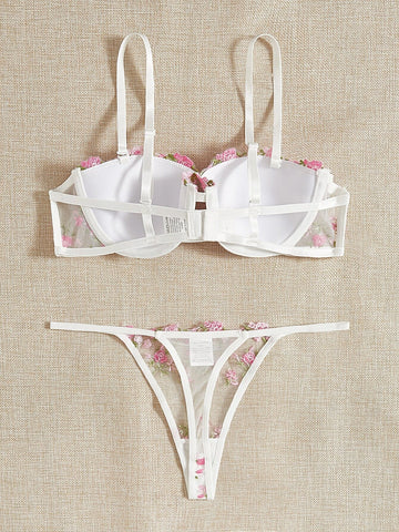 Floral Embroidery Underwire Lingerie Set Floral Embroidery Underwire Lingerie Set
