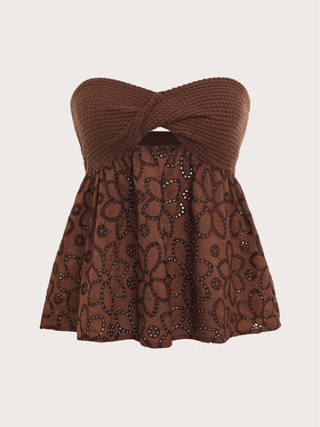 Twist Front Cutout Eyelet Embroidery Top Twist Front Cutout Eyelet Embroidery Top