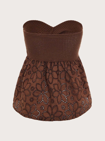 Twist Front Cutout Eyelet Embroidery Top Twist Front Cutout Eyelet Embroidery Top