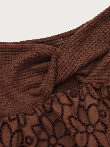 Twist Front Cutout Eyelet Embroidery Top Twist Front Cutout Eyelet Embroidery Top