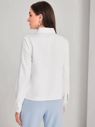 Solid Button Front Fringe Trim Shirt Solid Button Front Fringe Trim Shirt