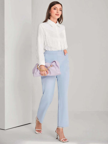 Solid Button Front Fringe Trim Shirt Solid Button Front Fringe Trim Shirt