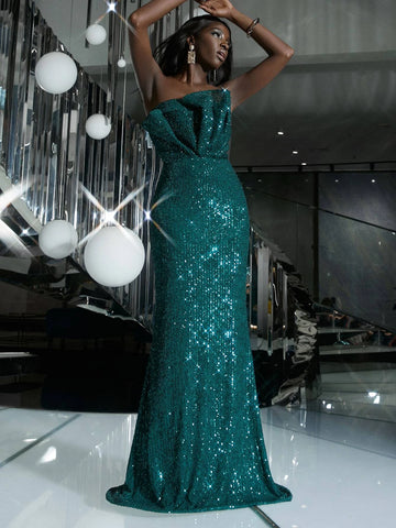 Missord Draped Front Sequins Tube Prom Dress Missord Draped Front Sequins Tube Prom Dress