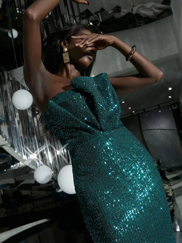 Missord Draped Front Sequins Tube Prom Dress Missord Draped Front Sequins Tube Prom Dress