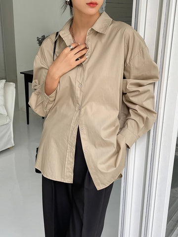DAZY Solid Drop Shoulder Button Up Oversized Shirt DAZY Solid Drop Shoulder Button Up Oversized Shirt