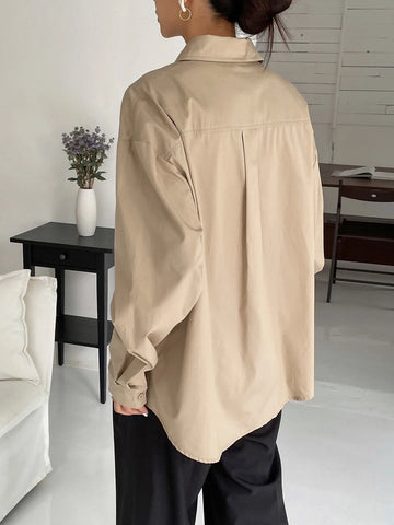 DAZY Solid Drop Shoulder Button Up Oversized Shirt DAZY Solid Drop Shoulder Button Up Oversized Shirt