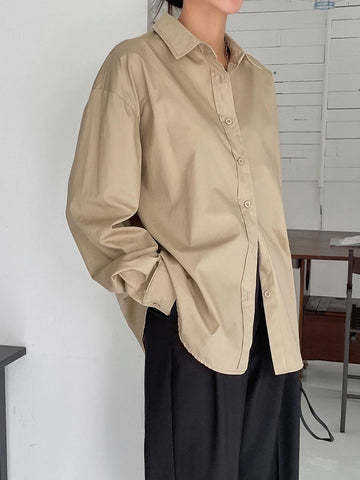 DAZY Solid Drop Shoulder Button Up Oversized Shirt DAZY Solid Drop Shoulder Button Up Oversized Shirt