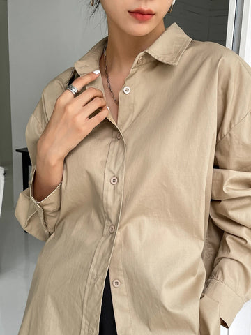 DAZY Solid Drop Shoulder Button Up Oversized Shirt DAZY Solid Drop Shoulder Button Up Oversized Shirt