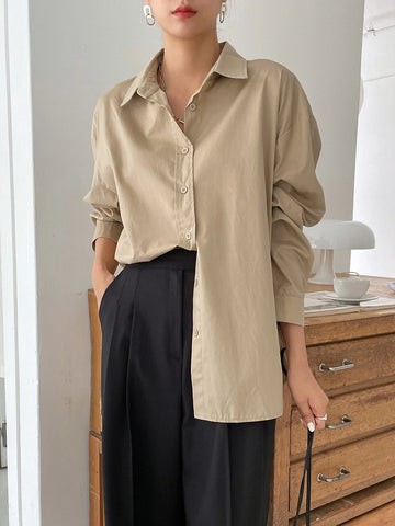 DAZY Solid Drop Shoulder Button Up Oversized Shirt DAZY Solid Drop Shoulder Button Up Oversized Shirt