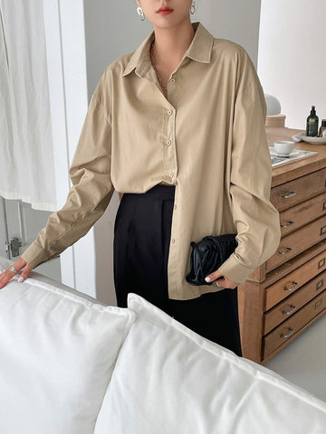 DAZY Solid Drop Shoulder Button Up Oversized Shirt DAZY Solid Drop Shoulder Button Up Oversized Shirt