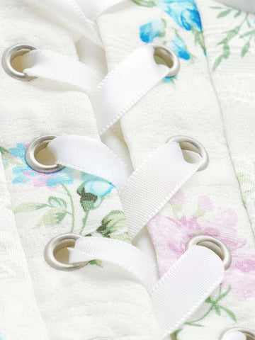 MOD Floral Print Bell Sleeve Corset Waist Tie Front 2 In 1 Dress MOD Floral Print Bell Sleeve Corset Waist Tie Front 2 In 1 Dress
