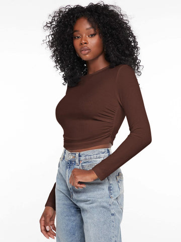 evolu Ruched Rib Knit Crop Tee evolu Ruched Rib Knit Crop Tee