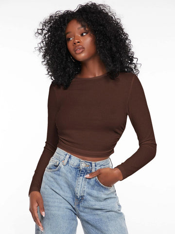 evolu Ruched Rib Knit Crop Tee evolu Ruched Rib Knit Crop Tee