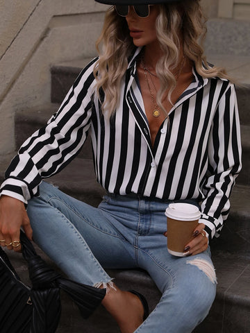 Vertical Striped Print Button Up Shirt Vertical Striped Print Button Up Shirt