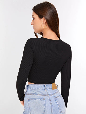 evolu Ruched Rib Knit Crop Tee evolu Ruched Rib Knit Crop Tee