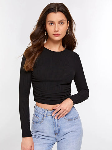 evolu Ruched Rib Knit Crop Tee evolu Ruched Rib Knit Crop Tee