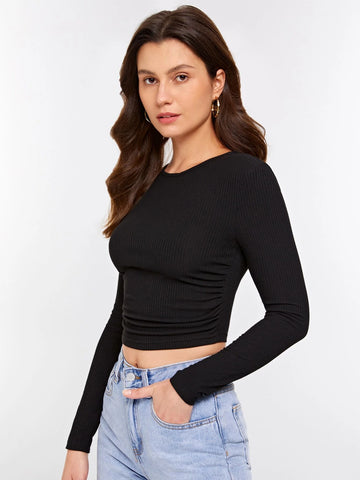 evolu Ruched Rib Knit Crop Tee evolu Ruched Rib Knit Crop Tee