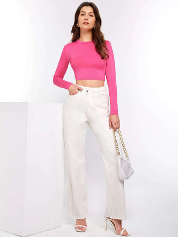 evolu Form-Fitting Mock Neck Crop Top evolu Form-Fitting Mock Neck Crop Top