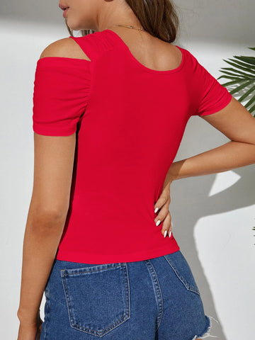 Twist Asymmetrical Neck Solid Tee Twist Asymmetrical Neck Solid Tee