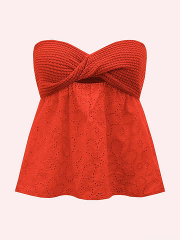 Twist Front Cutout Eyelet Embroidery Top Twist Front Cutout Eyelet Embroidery Top
