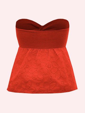 Twist Front Cutout Eyelet Embroidery Top Twist Front Cutout Eyelet Embroidery Top