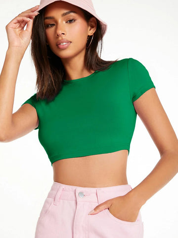 Solid Round Neck Crop Top Solid Round Neck Crop Top