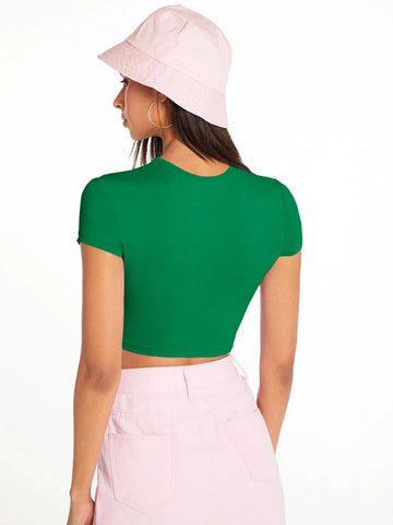 Solid Round Neck Crop Top Solid Round Neck Crop Top