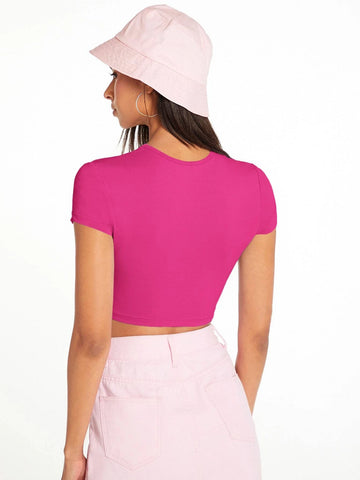 Solid Round Neck Crop Top Solid Round Neck Crop Top