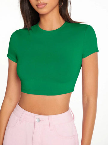 Solid Round Neck Crop Top Solid Round Neck Crop Top