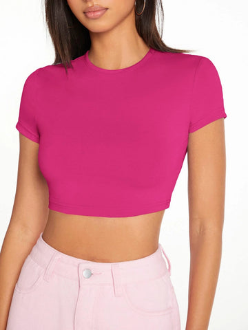 Solid Round Neck Crop Top Solid Round Neck Crop Top