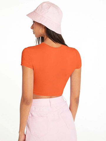 Solid Round Neck Crop Top Solid Round Neck Crop Top